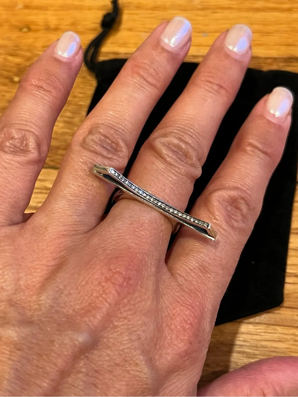 Robert Lee Morris for Elizabeth and James 925 Sterling Silver Diamond Bar Ring 7